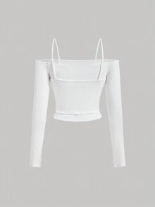 SHEIN MOD Blusa De Tirantes Sólida Para Mujer Con Hombros Descubiertos - Blanco - Ver 2