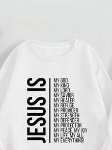 SHEIN EZwear Của phụ nữ In Khẩu hiệu Vòng cổ Áo nỉ Và Quần thể thao Bộ - trắng - Xem 3