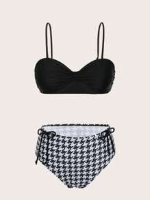 DAZY Women's Split-Type Bikini Set In Houndstooth Pattern Summer Beach,Tankini Bathing Suit - Multicolor - View 3