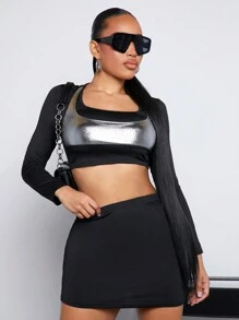 SHEIN SXY Metal Spliced Street Cool 2pcs/Set Outfits - Black - View 1