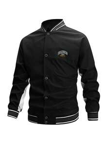 男士秋冬寬鬆棒球領潮流夾克 - 黑色 - 查看 1