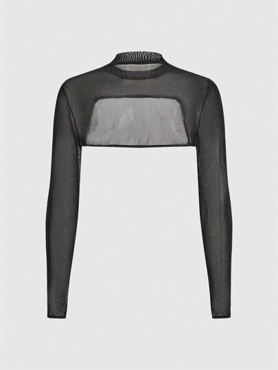 Goth Metallic Ring Decorated Sheer Mesh Bolero Top
