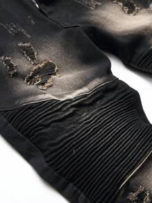 Tween Boy Casual Wrinkle Distressed Denim Pants For All Seasons - Black - View 7