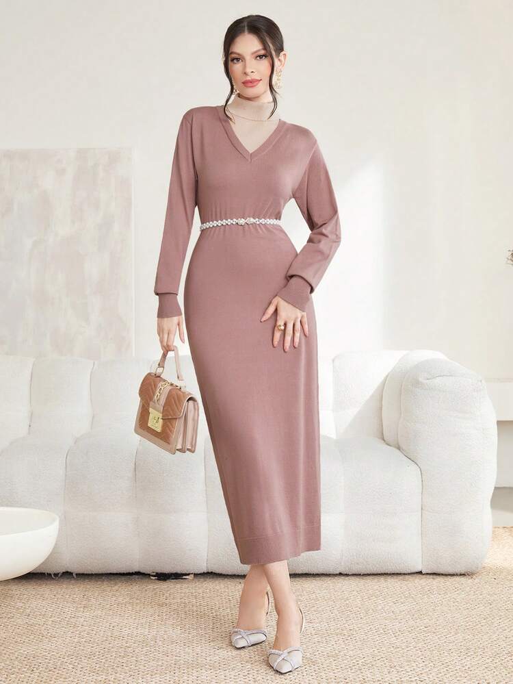 Women'S 2 In 1 High Neck Sweater Dress Fall Cloth For Women