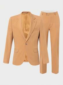 RueChic Men'S Solid Single-Breasted Suit Set - Camel - View 3