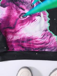 SHEIN Sudadera Con Capucha Impresa Cool Cat Casual Para Niños