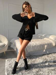 SHEIN ICON Camisa De Cuello Con Mangas Con Volantes Para Mujer