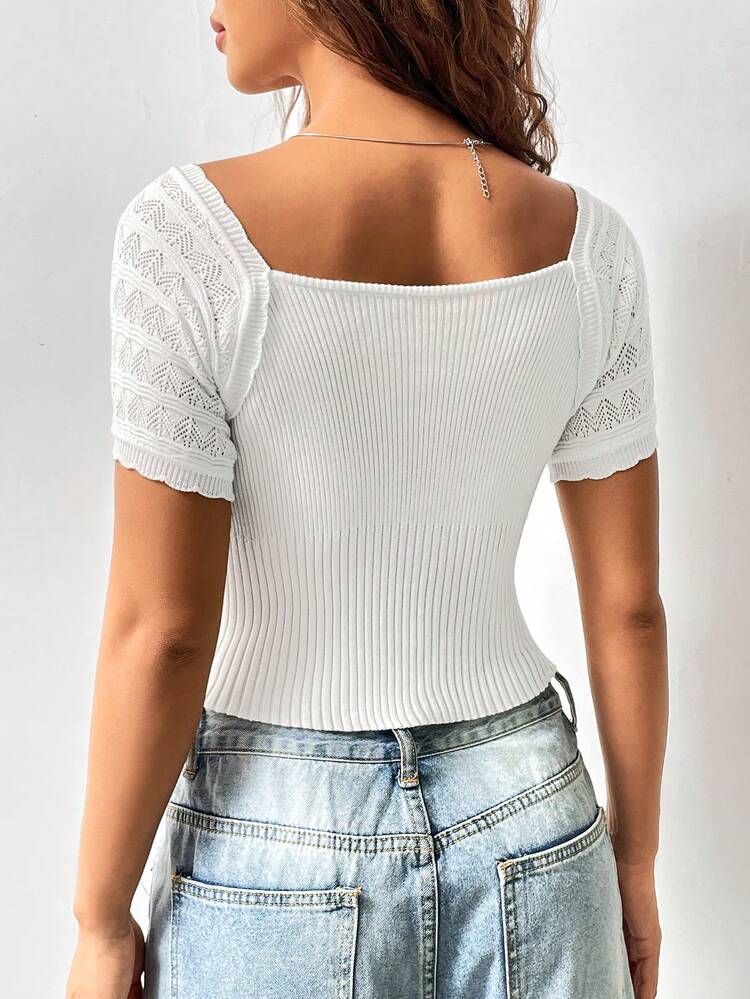 Women'S Knitted Pullover With Sweetheart Neckline And Raglan Sleeves