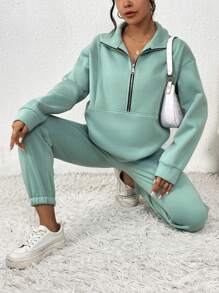 SHEIN Unity 女士純色運動衫和褲子套裝 - 薄荷綠 - 查看 6