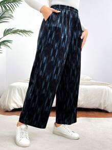 SHEIN Clasi Tie-Dyed Elastic Waist Plus Size Long Pants Fall Cloth For Women - Black - View 5