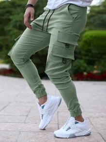 Manfinity Homme 男款翻轉口袋束口裤 - 綠色 - 查看 3