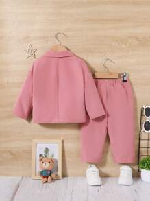 SHEIN 嬰兒男童休閒粉色西裝外套和褲子套裝 - 彩色 - 查看 8