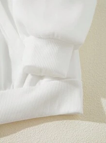 SHEIN EZwear 女士連帽字母印花束口保暖衣 - 白色 - 查看 3