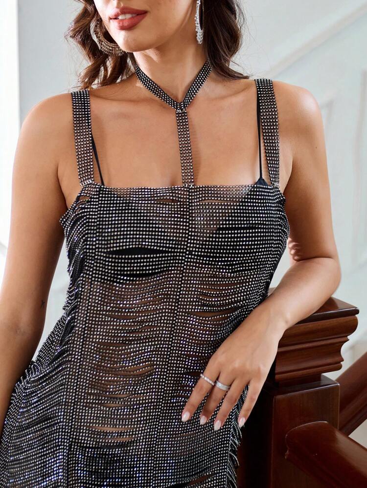 Rhinestone Hollow Out Cami Dress