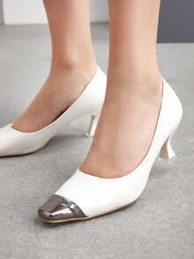 SheIn BIZ 女式時尚白色鞋款,帶有金屬頭和杯子造型的鞋跟 - 白色 - 查看 4