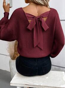SHEIN Frenchy Jersey De Mujer Con Lazo En La Espalda - Burdeos - Ver 4