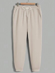 Manfinity RebelGame 男士字母及臉部印花連帽衛衣與長褲套裝 - 杏色 - 查看 5