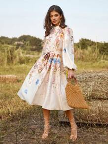 Aveloria Rosie 女士花卉印花长袖系带连衣裙度假服装女士 - 彩色 - 查看 5