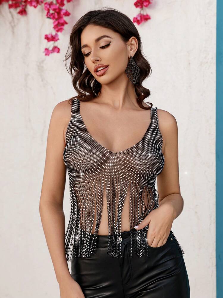 Tassel Women'S Fishnet Tank Top For Summer