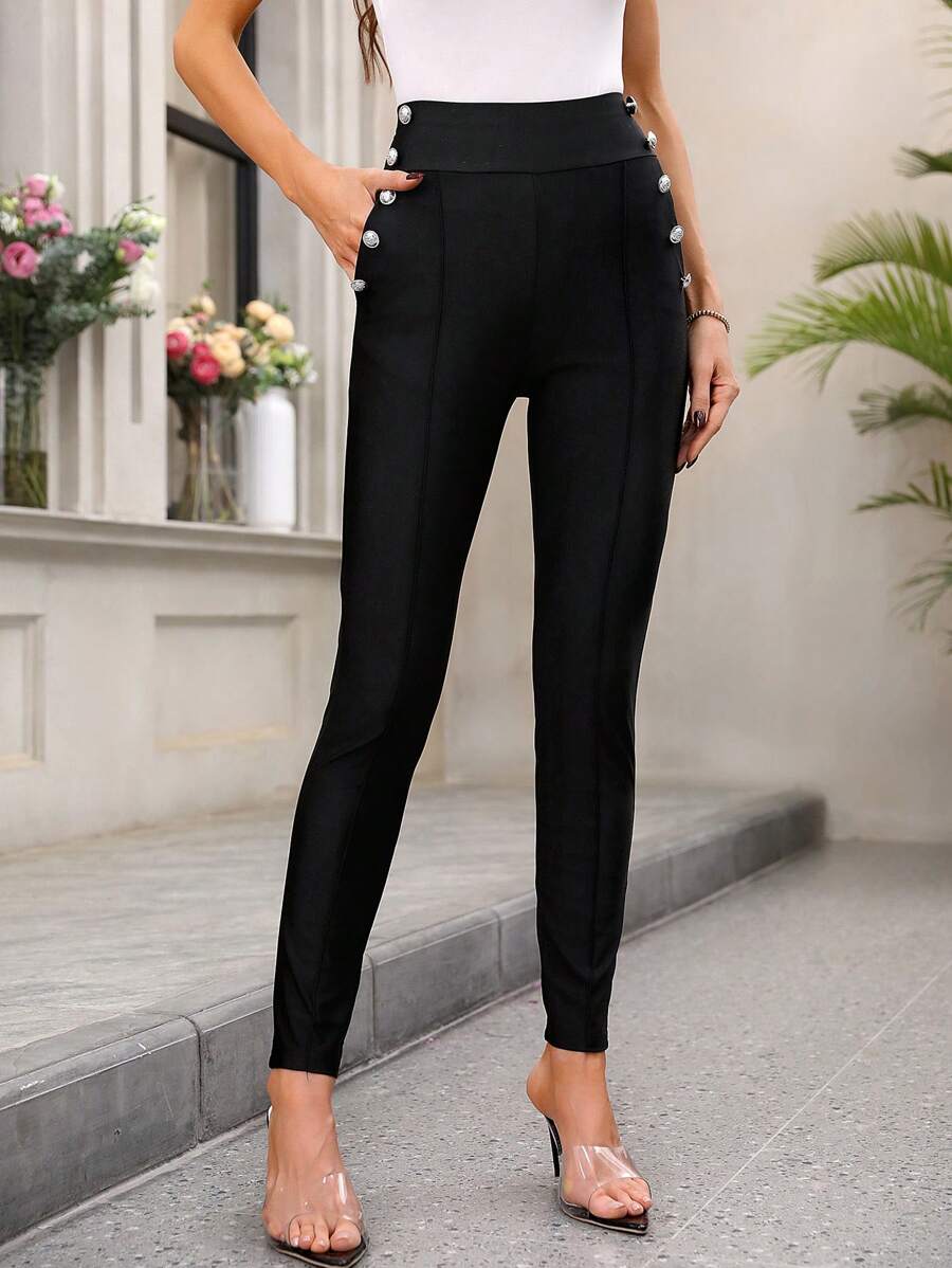 SHEIN Clasi Nút Đồ trang trí Nghiêng Túi Xà cạp - màu đen - Xem 1