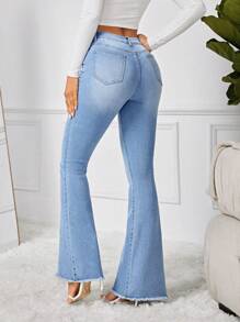 SHEIN Tall Frilled Hem Flared Jeans