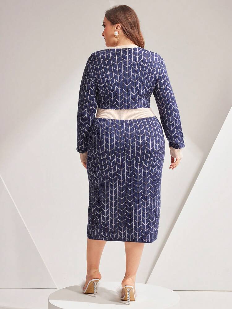 Women'S Colorblock Split Sweater Dress Plus Size Fall Cloth For Women