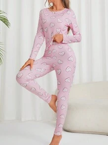 Heart Shaped Pattern Thermal Underwear Set - Black - View 4