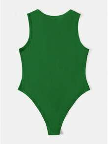 SHEIN EZwear 加大尺碼女士色塊條紋針織連體衣 - 綠色 - 查看 2