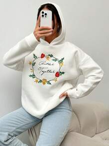 RueChic Women's Printed White Hooded Sweatshirt