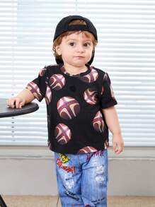 SHEIN 嬰兒男童運動球印花短袖t恤 - 彩色 - 查看 1