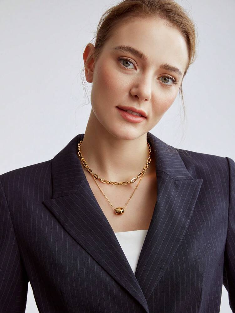 2PCS/SET GOLD PLATED DOUBLE LAYERED PENDANT CHAIN NECKLACE