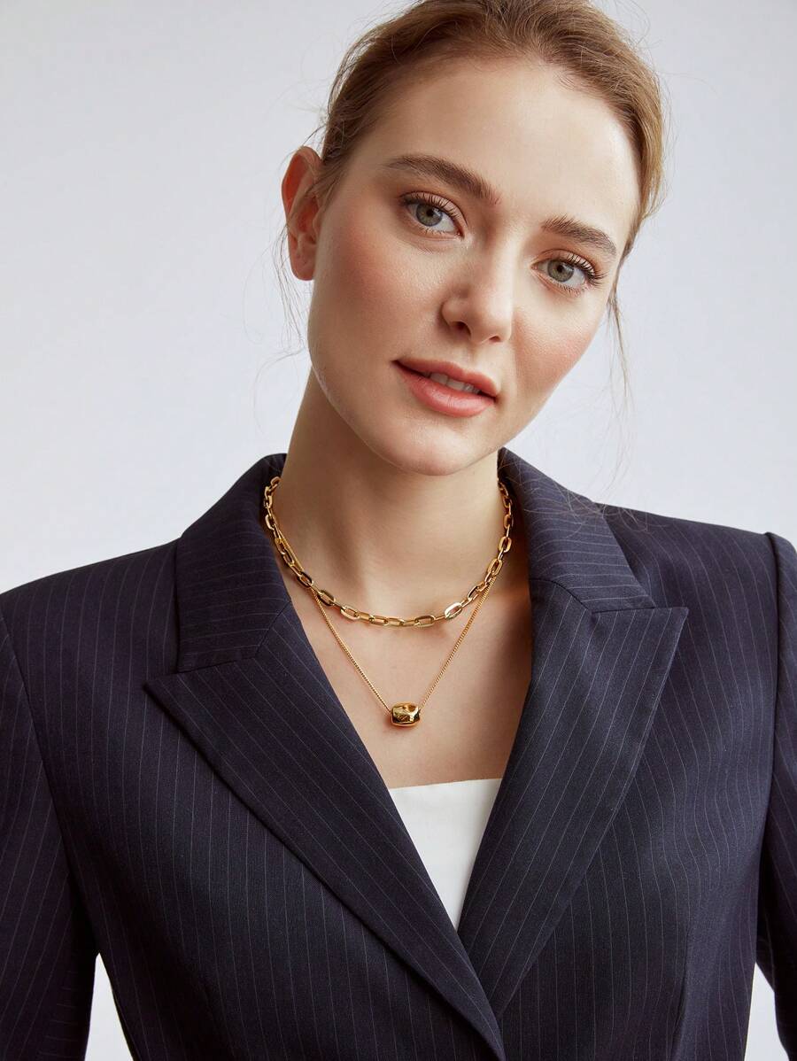 MOTF PREMIUM 2PCS/SET GOLD PLATED DOUBLE LAYERED PENDANT CHAIN NECKLACE