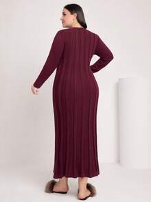 Mulvari 加大碼女士肋針織長袖毛衣裙 - 酒紅色 - 查看 3