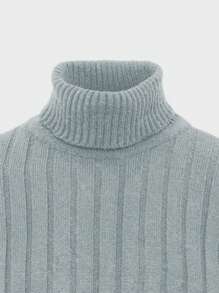 SHEIN Cottnline Men's Solid Color Turtleneck Sweater - Light Grey - View 3