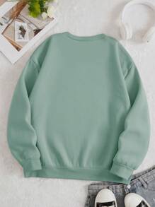 SHEIN EZwear 女士貓咪圖案圓領運動衫 - 薄荷綠 - 查看 2