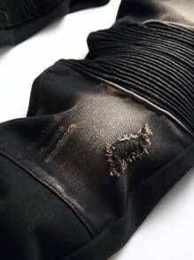 Tween Boy Casual Wrinkle Distressed Denim Pants For All Seasons - Black - View 8