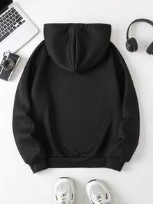 SHEIN Coolane 女士秋冬必备鬼脸保暖内衬宽松连帽衫，返校季，万圣节 - 黑色 - 查看 2