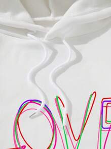 SHEIN EZwear 女士連帽字母印花束口保暖衣 - 白色 - 查看 5