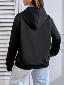 SHEIN Unity Rhinestone Star Pattern Drawstring Hoodie - Black - View 2