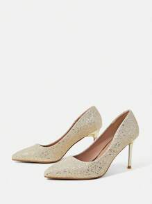 Pointed Toe Dao găm nhỏ Long lanh Buổi tiệc Của phụ nữ Giày cao gót - Vàng - Xem 3