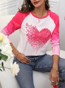 SHEIN LUNE Của phụ nữ Giải trí Tay áo dài Áo thun Nổi bật Tim Và In bướm - Nhiều màu - Xem 3