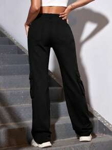 SHEIN EZwear Women's Denim Cargo Pants - Black - View 2