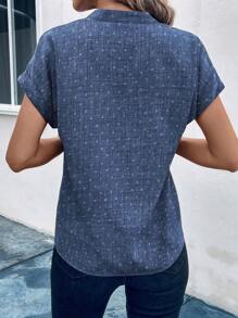 EMERY ROSE Women'S Batwing Short Sleeve Shirt With Notch V-Neck - Blue - View 2