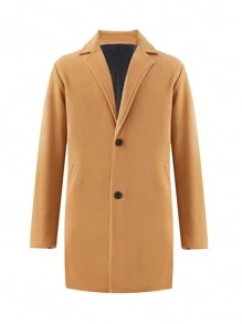 Men's Solid Color Turn-down Collar Trench Coat - Khaki - View 1