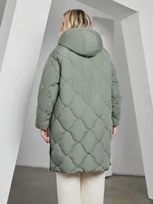 Astrid Plus Size Women's Dropped Shoulder Long Sleeve Hooded Padded Coat - Green - View 5