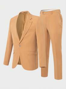 RueChic Men'S Solid Single-Breasted Suit Set - Camel - View 1