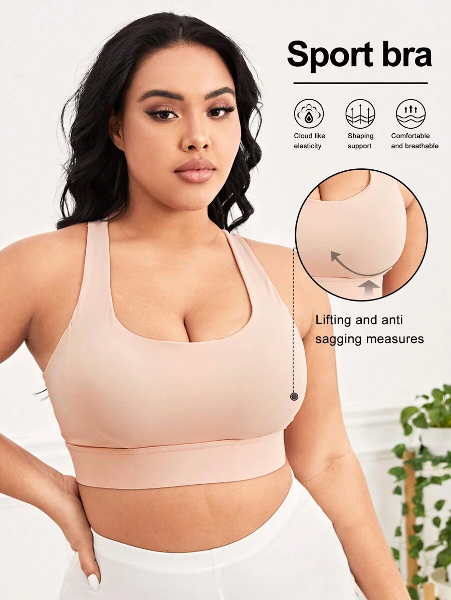 Hơn Chất rắn Cắt bỏ trở lại Bras thể thao - Hồng - Xem 1