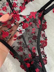 Women's Embroidered Mesh Contrast Bralette Set Lingerie Set - Multicolor - View 3