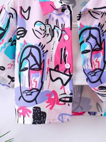 SHEIN Young Girls Graffiti Print Cropped Short Sleeve Shirt