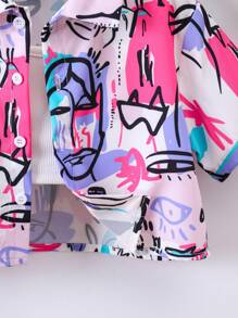 SHEIN Young Girls Graffiti Print Cropped Short Sleeve Shirt